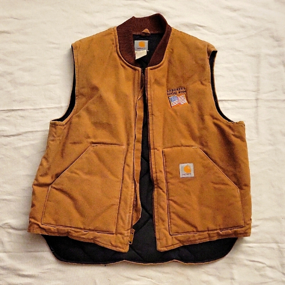 Carhartt Brown Vest with American Flag Patch - Large